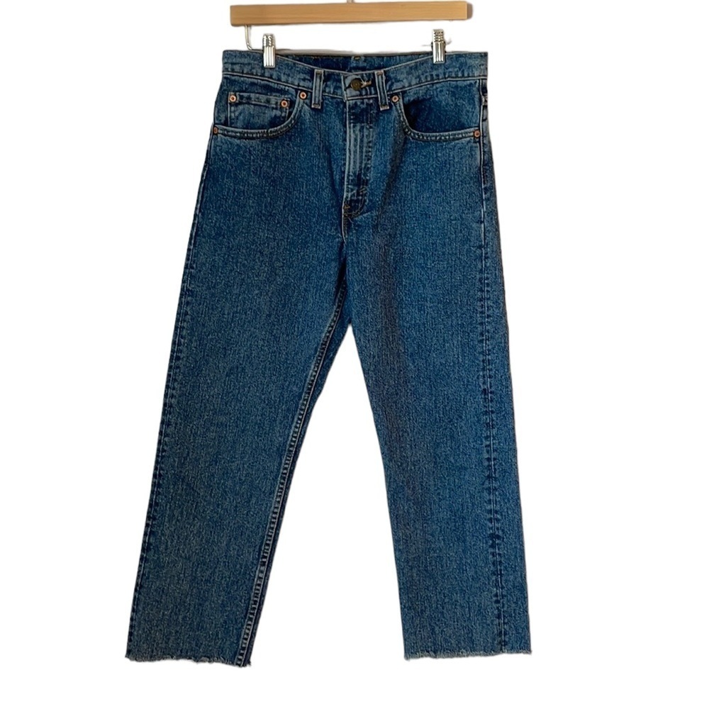Levi’s Jeans 505 SZ 32/32 Made in the USA Fray at Bottom Blue/White Wash
